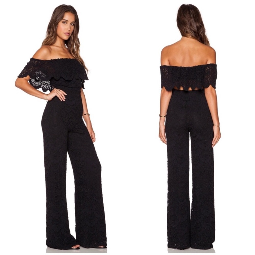 Nightcap Black Off-Shoulder Lace Jumpsuit